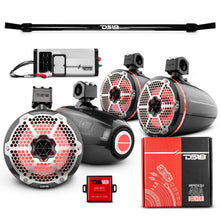 Load image into Gallery viewer, JT-TUBE 4x 8" Marine Towers Speakers with RGB LED Lights, 4-Channel Marine Amplifier and AMPKIT for Jeep JT Gladiator
